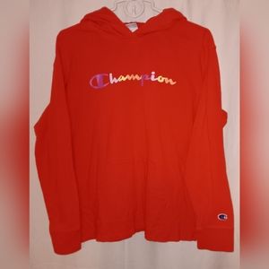Champion Fire Red with Colorful Lettering Hoodie Size L